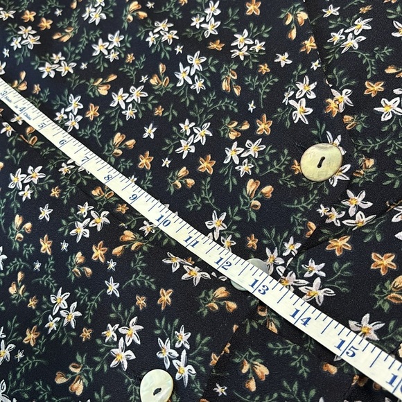 Crescent Navy Blue Flower Print Wrap Maxi Dress Mother of Pearl Buttons Size L - Picture 8 of 13